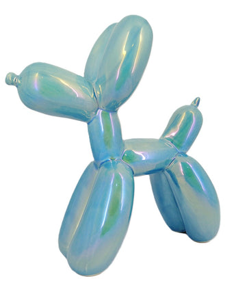 Scultura Cane Palloncino Perlato Azzurro